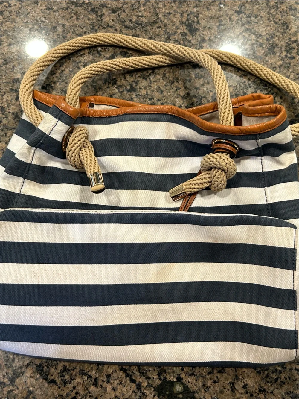 Michael Kors Navy and White Striped Tote with Rope Handles